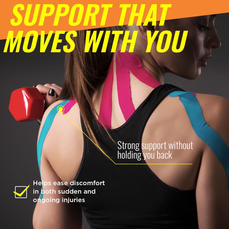 Adamson Kinesiology Tape â€“ Sports & Athletic Tape 2 in x 16 ft â€“ Elastic, Latex-Free, Water-Resistant Muscle Support Tape â€“ 3 Rolls (Black, Blue, Pink) â€“ for Training & Recovery - Image 2