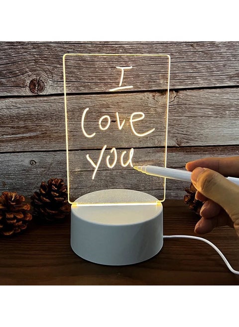 LED illuminated whiteboard  Made of acrylic material  Equipped with a writing base and a board stand that can be charged via a USB cable, this whiteboard is designed for use at night