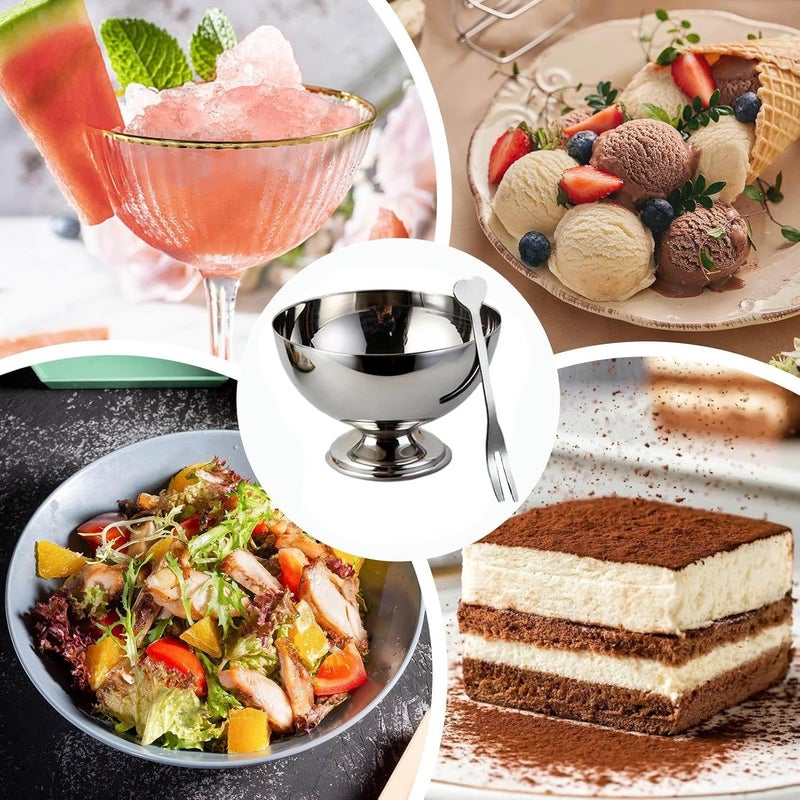 Stainless Steel Ice Cream Bowls - Ice Cream Flatware,Party Pudding Bowl - for Home Hotel Restaurant Party Shops Picnics Birthday Holiday Summer Festivals Movie Nights Milkshake Snacks - Image 4