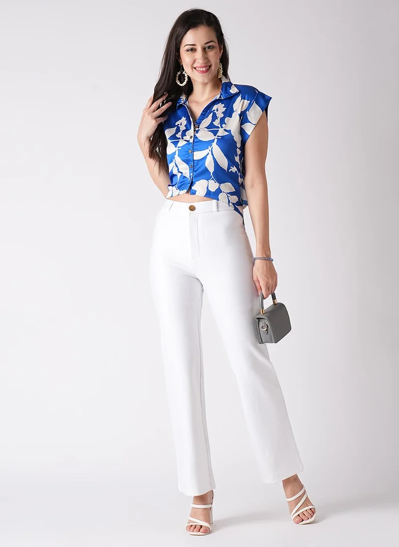 جلو باص بنطلون نسائي أبيض ضيق للعمل