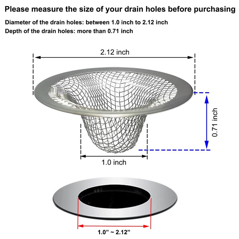 Seatery 1.0" Small Drain Strainer, Sink Drain Hair Catcher, Bathroom Sink Drain Strainer, 2PCS Drain Mesh Baskets for Laundry, Mop Pool, Utility, Slop, RV Sink, Stainless Steel Drain Filter - Image 2