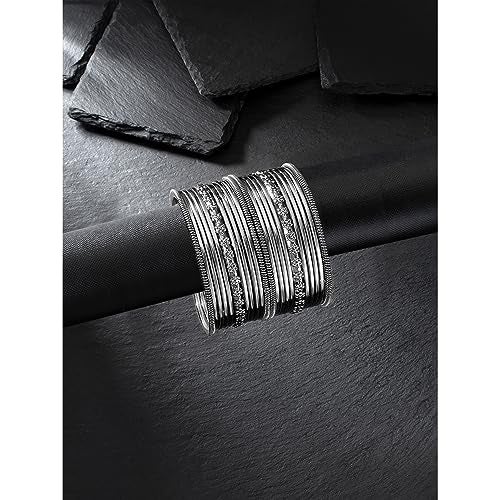 Peora Combo of Oxidized Silver Bangle Set Gift for Women 2.6" - Image 3