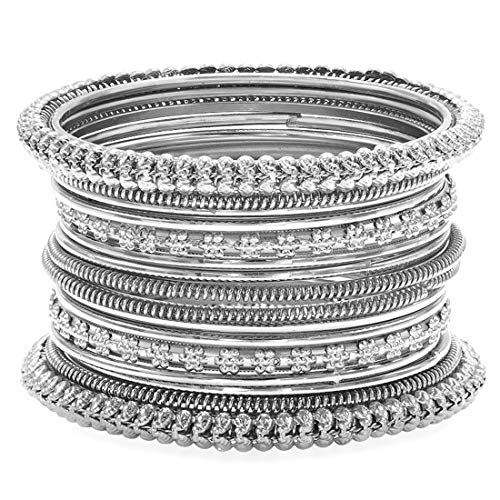 Peora Combo of Oxidized Silver Bangle Set Gift for Women 2.6" - Image 2