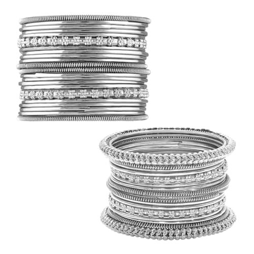Peora Combo of Oxidized Silver Bangle Set Gift for Women 2.6" - Image 1