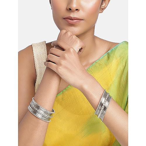 Peora Combo of Oxidized Silver Bangle Set Gift for Women 2.6" - Image 5