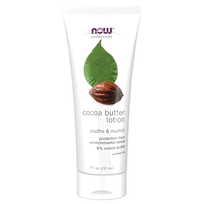 NOW Solutions, Cocoa Butter Lotion for Dry and Flaky Skin, with Aloe Vera, Allatonin and Almond Oil, 8-Ounce - Image 1