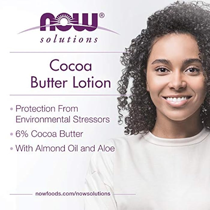 NOW Solutions, Cocoa Butter Lotion for Dry and Flaky Skin, with Aloe Vera, Allatonin and Almond Oil, 8-Ounce - Image 3