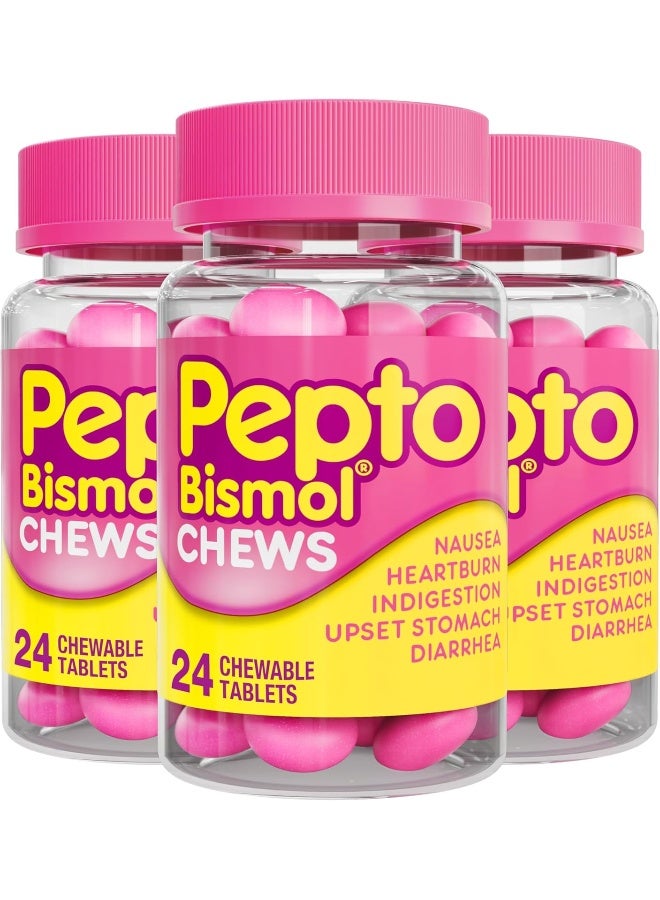 Pepto Bismol Pack Of 3 Fast And Effective Digestive Relief From Nausea, Heartburn, Indigestion, Upset Stomach, Diarrhea, 24 Chewable Tablets - Image 1
