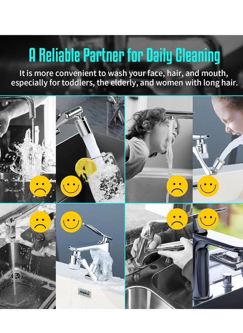 1440° Rotating Faucet Extender Aerator with Visibility Water Filter and Eight Filter Elements Replacement, Universal Foldable Splash Filter Faucet with Two Water Outlet Modes for Kitchen Bathroom Sink