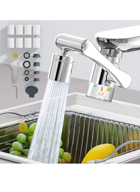 1440° Rotating Faucet Extender Aerator with Visibility Water Filter and Eight Filter Elements Replacement, Universal Foldable Splash Filter Faucet with Two Water Outlet Modes for Kitchen Bathroom Sink