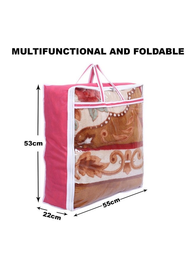 Kuber Industries Kuber Industries Blanket Cover | Non-Woven Blanket Cover | Zipper Storage Bag For Blanket Organizer With Top Transparent Window | Extra Large | Extra Large | Pink, 53 Cm, 22 Cm  - Image 3