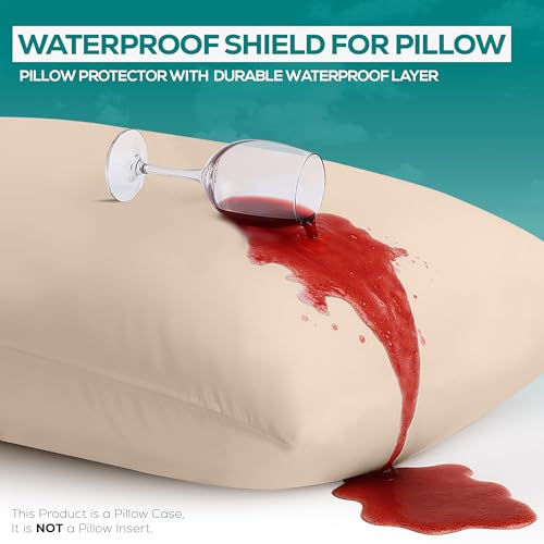 Utopia Bedding Waterproof Pillow Protectors Zippered King Size (2 Pack, Beige), Zippered Pillowcases, Bed Bug Proof Pillow Encasement Covers 20 x 38 Inches - Image 3