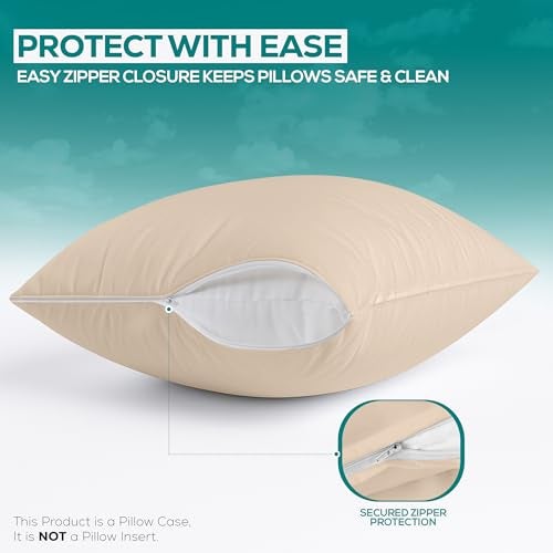 Utopia Bedding Waterproof Pillow Protectors Zippered King Size (2 Pack, Beige), Zippered Pillowcases, Bed Bug Proof Pillow Encasement Covers 20 x 38 Inches - Image 4