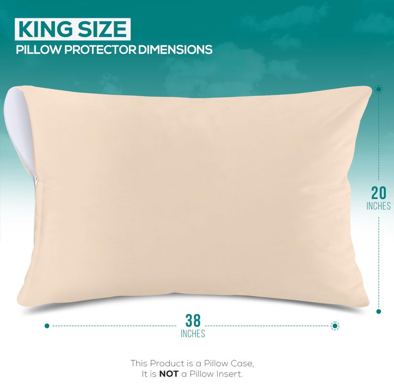 Utopia Bedding Waterproof Pillow Protectors Zippered King Size (2 Pack, Beige), Zippered Pillowcases, Bed Bug Proof Pillow Encasement Covers 20 x 38 Inches - Image 2