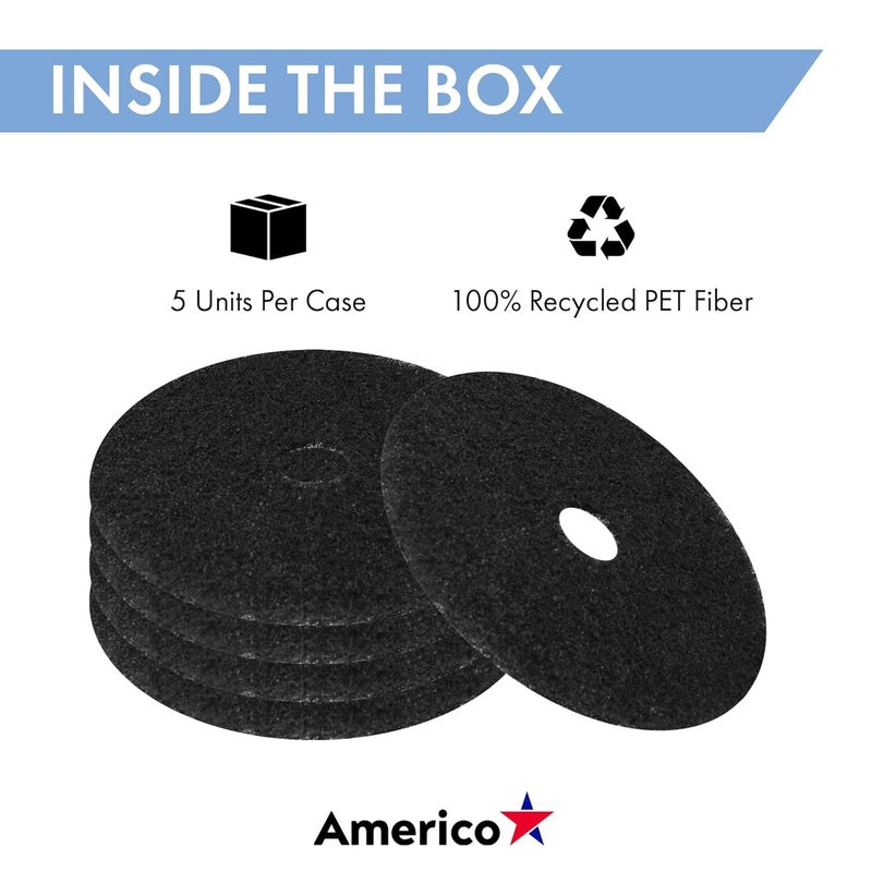 Americo Black Strip Stripping Floor Pad, 19" Diameter, 3.25" Center Hole, 5 Pads/Case, Made of 100% Recycled Content, USA Made - Image 3