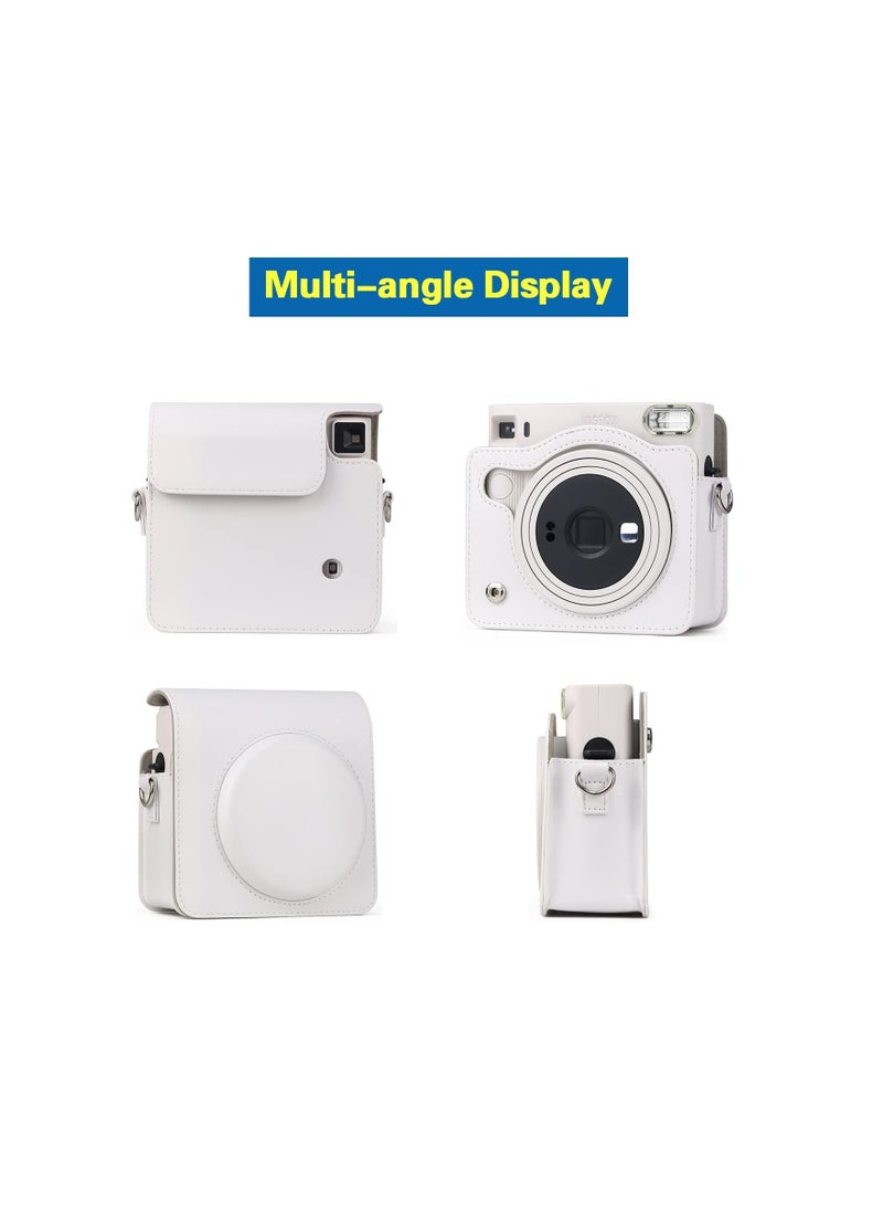 Square SQ1 Case Protective Case for Fujifilm Instax Square SQ1 Instant Camera PU Leather Cover with Adjustable Shoulder Strap, White