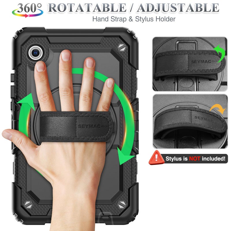 SEYMAC stock Case for Samsung Galaxy Tab A11 8.7'', Full-Body Drop Protection Case with Screen Protector Pencil Holder [360Â° Rotating Hand Strap] &Stand, Black - Image 4