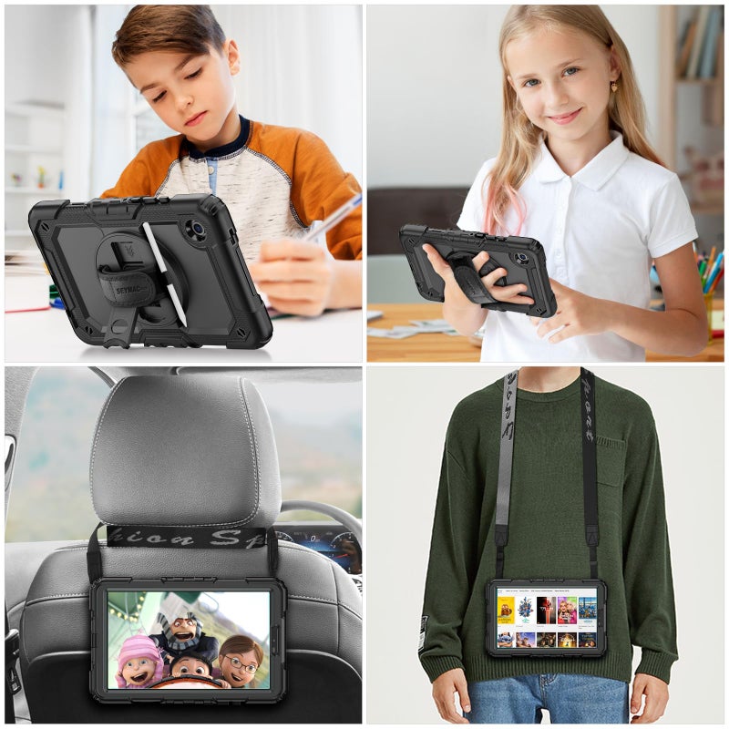 SEYMAC stock Case for Samsung Galaxy Tab A11 8.7'', Full-Body Drop Protection Case with Screen Protector Pencil Holder [360Â° Rotating Hand Strap] &Stand, Black - Image 3