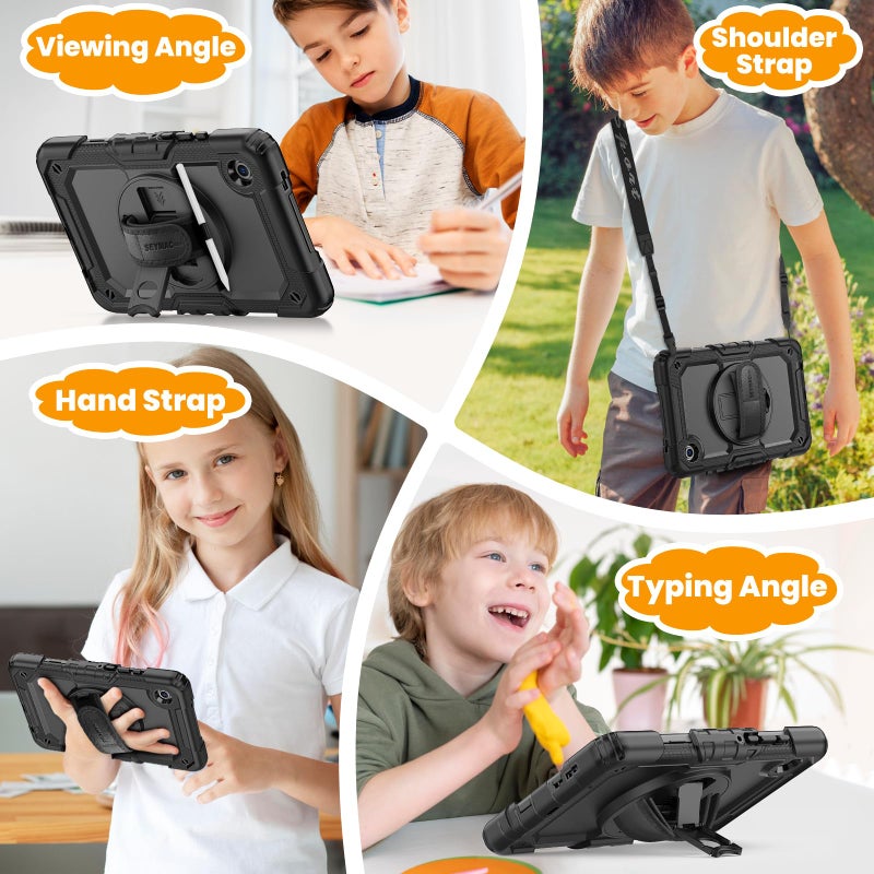SEYMAC stock Case for Samsung Galaxy Tab A11 8.7'', Full-Body Drop Protection Case with Screen Protector Pencil Holder [360Â° Rotating Hand Strap] &Stand, Black - Image 5