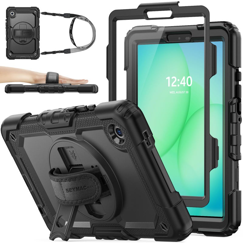 SEYMAC stock Case for Samsung Galaxy Tab A11 8.7'', Full-Body Drop Protection Case with Screen Protector Pencil Holder [360Â° Rotating Hand Strap] &Stand, Black - Image 1