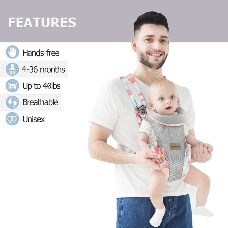 IULONEE Baby Carrier, Embrace Cozy 4-in-1 Infant Carrier Ergonomic Adjustable Holder Portable Convertible Front and Back Backpack Carry for Infants Toddlers Babies Girl and Boy 7-45 Pounds (Colorful) - Image 3