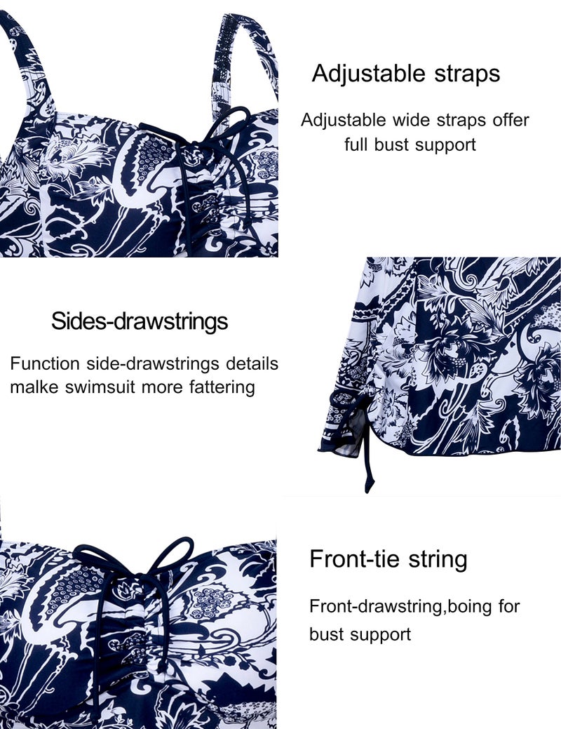 Septangle Plus Size Bathing Suit for Women Athletic Two Piece Swimsuit with Shorts Tankini Swimsuits for Large Busted Long Torso Swimming Suits, White and Navy Blue Floral, US24 - Image 5