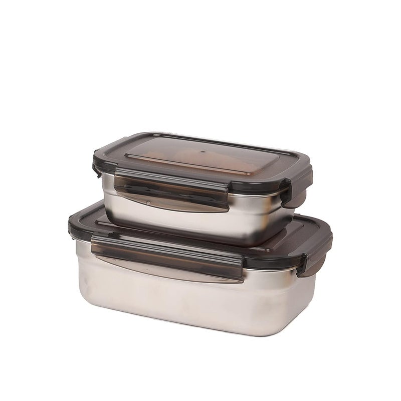 Femora Femora Lunch Box High Steel Rectangle Heavy Duty Airtight Leakproof Unbreakable Storage Container with Lock Lid Lunch Box for Office-College-School, Lunch Box - 550 ml/gm,850 ml/gm, Set of 2 - Image 1