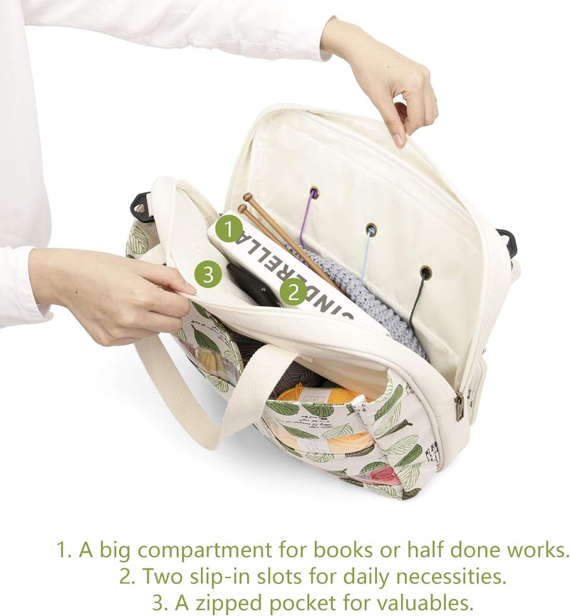 Lavievert حقيبة لافي فيرت للتخزين للحياكة لحمل المشاريع وأدوات الحياكة وخيوط الكروشيه وغيرها من الملحقات - Image 5