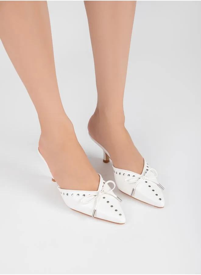RAID Studded Bow Design Pointed Toe Mules by Styli