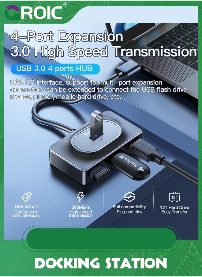 GROIC 4 Port USB Hub 3.0 Data Hub with 1 m Portable Extension Cable High Speed Compatible for MacBook Air, Mac Mini, iMac Pro, Microsoft Surface, Ultrabooks  - Image 2