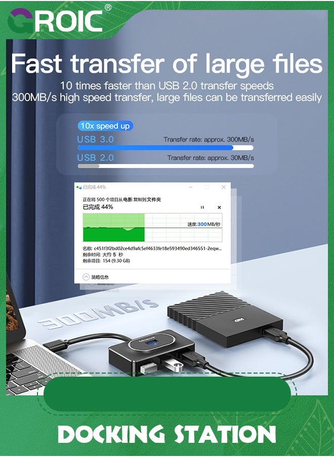 GROIC 4 Port USB Hub 3.0 Data Hub with 1 m Portable Extension Cable High Speed Compatible for MacBook Air, Mac Mini, iMac Pro, Microsoft Surface, Ultrabooks  - Image 4