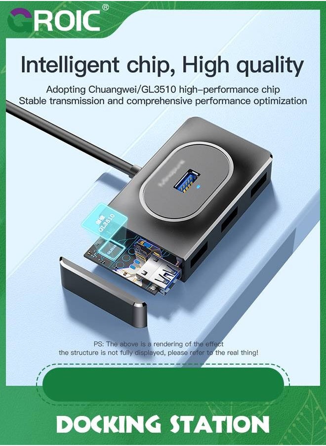 4 Port USB Hub 3.0 Data Hub with 1 m Portable Extension Cable High Speed Compatible for MacBook Air, Mac Mini, iMac Pro, Microsoft Surface, Ultrabooks