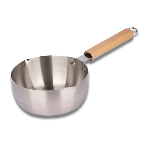 DAYANIDHI Stainless Steel Milk Pot with Wooden Handle for Gas Stove and Induction Base | 1.8L Boiling for Tea Coffee Milk Water Sauce and Noodles | Japanese Style (16CM, 1 Piece) - Image 1