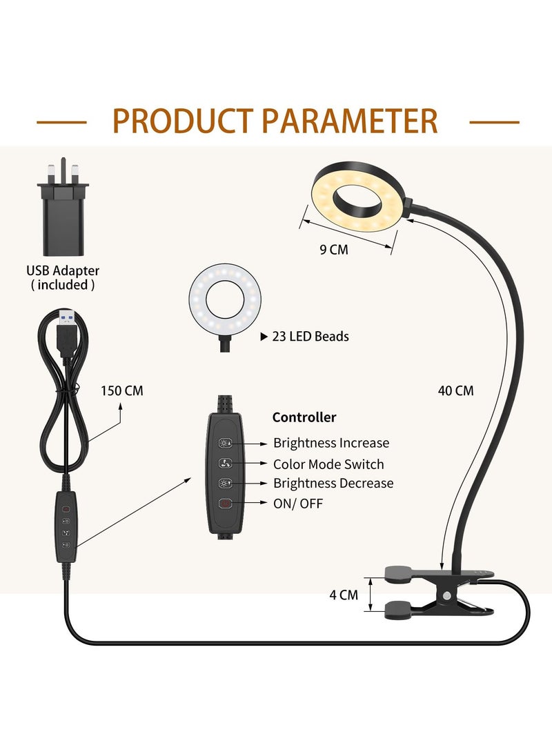 SYOSI - SYOSI Desk Lamp, Clip LED Reading Light with 3 Color Modes and 10 Brightness 360°Flexible Gooseneck Book Light for Night Reading for Clipping on Table, Headboard - Image 1