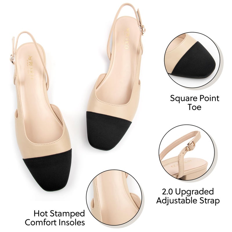 AprCoco Slingback Flats for Women 2.0 Square Toe Two Toned Flats Wedding Shoes Low Heel Shoes for Women,Size 09ï¼ŒNude - Image 3