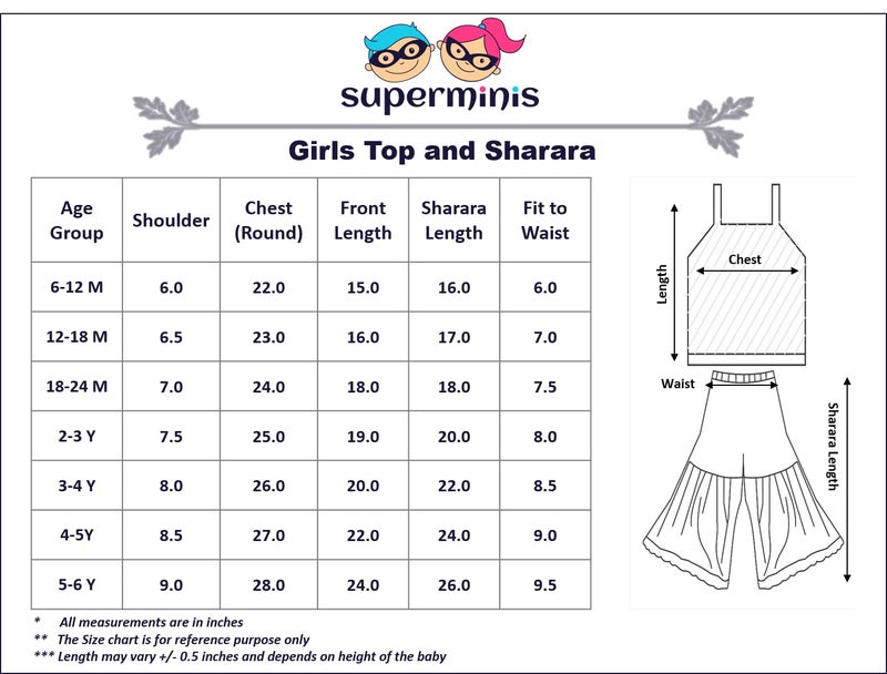 superminis Baby Girls Cotton Sanganeri Printed Long Without Sleeves Kurti and Sharara Dress with Gotta Work (Pink, 4-5 Years) - Image 5