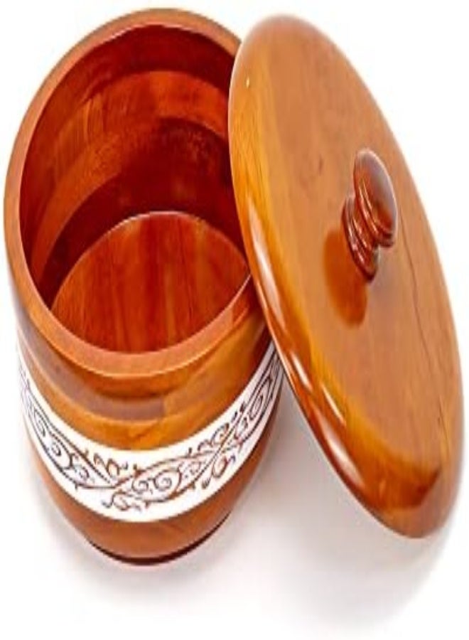 AKDC Wooden Bowl With Lid Brown Color With White Texture Hot Pot Food Dish Bowls Serving Dishes With Lids Storage Containers, Casserole Box Chapatti Hotpot Dining Kitchen Tableware (S - 18 Cm) - Image 1