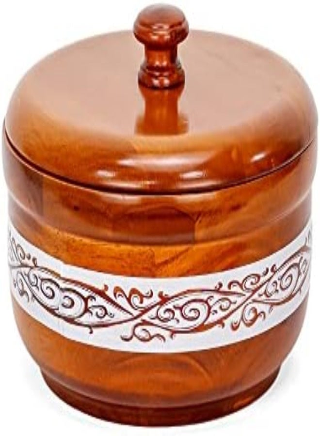 AKDC Wooden Bowl With Lid Brown Color With White Texture Hot Pot Food Dish Bowls Serving Dishes With Lids Storage Containers, Casserole Box Chapatti Hotpot Dining Kitchen Tableware (S - 18 Cm) - Image 2