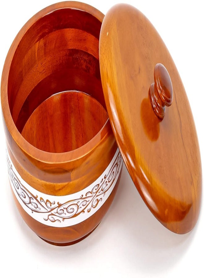 AKDC Wooden Bowl With Lid Brown Color With White Texture Hot Pot Food Dish Bowls Serving Dishes With Lids Storage Containers, Casserole Box Chapatti Hotpot Dining Kitchen Tableware (S - 18 Cm) - Image 4