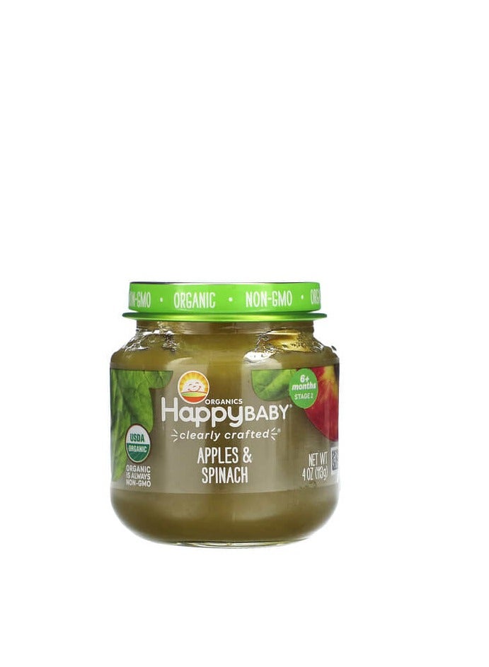 Happy Family Organics Organics, Happy Baby, 6+ Months, Apples & Spinach, 4 oz (113 g)