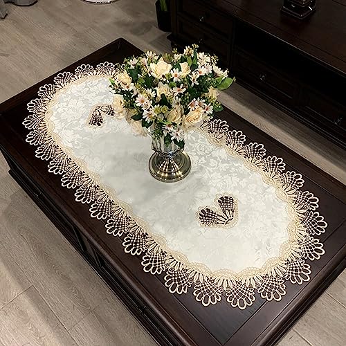 Fhberni Small Lace Macrame Tablecloth Embroidered Jacquard Vintage Coffee Table Cover for Holiday Festival Party Home Decorations (15"x 35", Grey) - Image 5