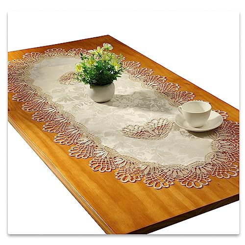 Fhberni Small Lace Macrame Tablecloth Embroidered Jacquard Vintage Coffee Table Cover for Holiday Festival Party Home Decorations (15"x 35", Grey) - Image 1