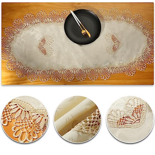 Fhberni Small Lace Macrame Tablecloth Embroidered Jacquard Vintage Coffee Table Cover for Holiday Festival Party Home Decorations (15"x 35", Grey) - Image 3