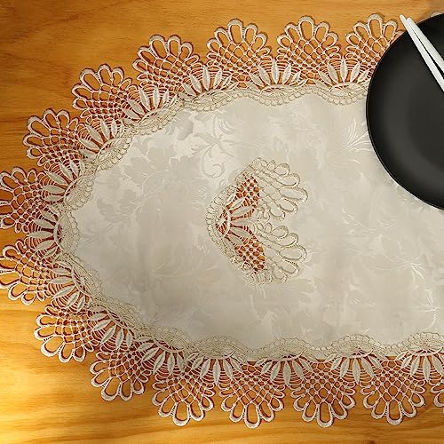 Fhberni Small Lace Macrame Tablecloth Embroidered Jacquard Vintage Coffee Table Cover for Holiday Festival Party Home Decorations (15"x 35", Grey) - Image 2