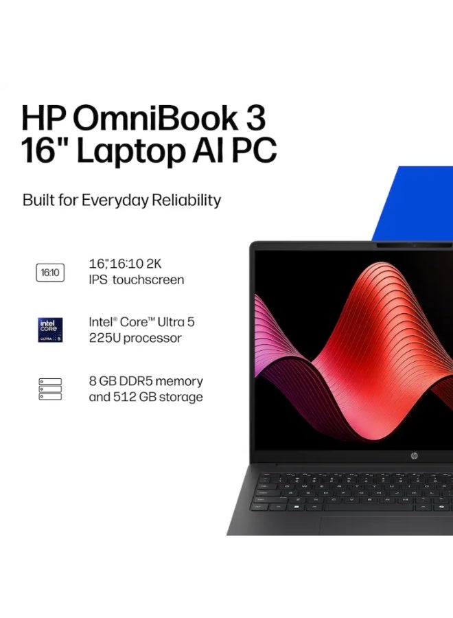 HP OmniBook 3 16-bu0305dx 2K Touchscreen Laptop | Intel Core Ultra 5 225U | 8GB DDR5 RAM | 1TB PCIe Gen4 SSD | 16" WUXGA IPS LED Display | Intel Graphics | Windows 11 Home | MS Office | English Mica Silver - Image 4