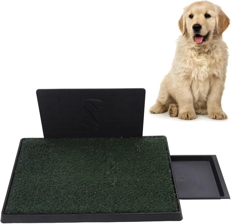 Dog Grass Pee Pads Reusable Indoor Puppy Potty Tray, 3 Layer Artificial Grass Dog Toilet with Drainage System for Small Dogs, Easy Clean Fake Grass Litter Box for Home (Large Size with Baffle) - Image 2