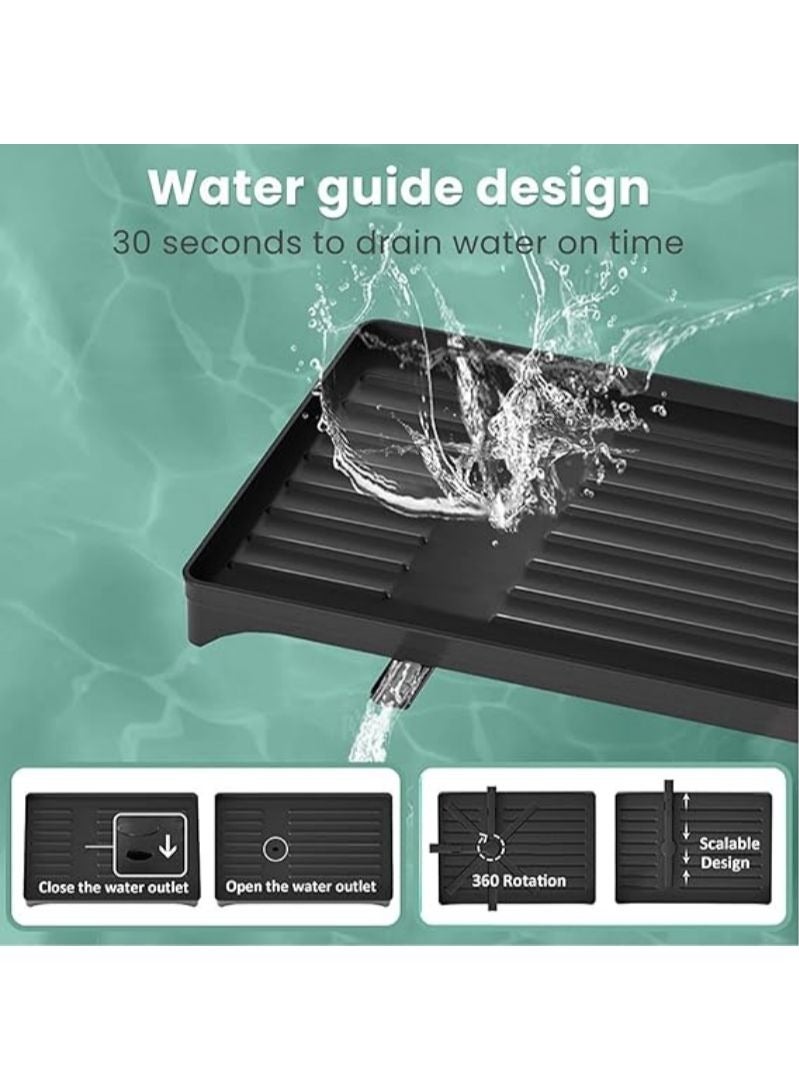 Dish Drying Rack Stainless Steel Rustproof Kitchen Counter Organizer, Space-Saving with Cutlery Cup Holders and Draining Tray, Multifunctional Dish Drainer (Black) - Image 5