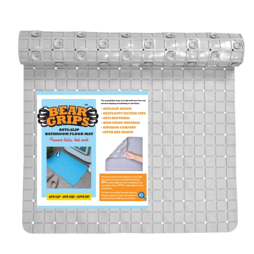 BEAR GRIPS Rectangular Anti-Slip Bathroom Pvc Floor Mat For Elderly, Prevent Bathroom Falling Anti-Skid Mat With Suction Grips (Size 78 X 46 Cm - Stone Grey) - Image 1