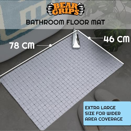 BEAR GRIPS Rectangular Anti-Slip Bathroom Pvc Floor Mat For Elderly, Prevent Bathroom Falling Anti-Skid Mat With Suction Grips (Size 78 X 46 Cm - Stone Grey) - Image 2