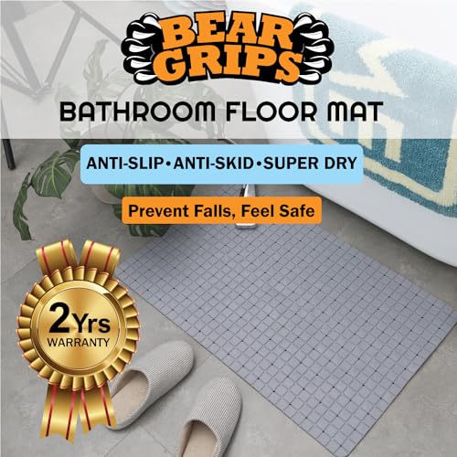 BEAR GRIPS Rectangular Anti-Slip Bathroom Pvc Floor Mat For Elderly, Prevent Bathroom Falling Anti-Skid Mat With Suction Grips (Size 78 X 46 Cm - Stone Grey) - Image 5